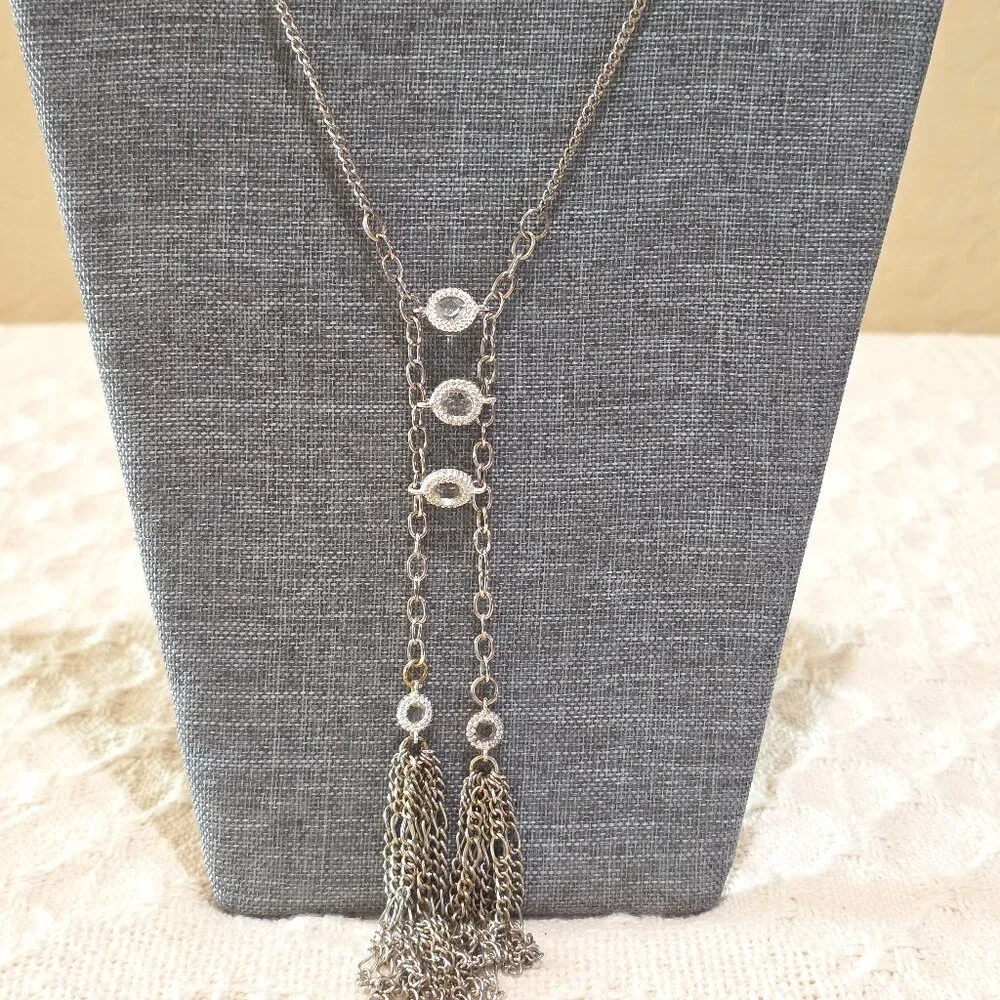 Vintage Silver Tassle Western Style Stone Accents Long 29